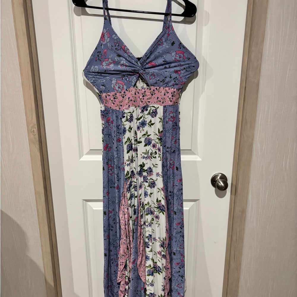 Angie Floral Dress with Blue and Pink Hues